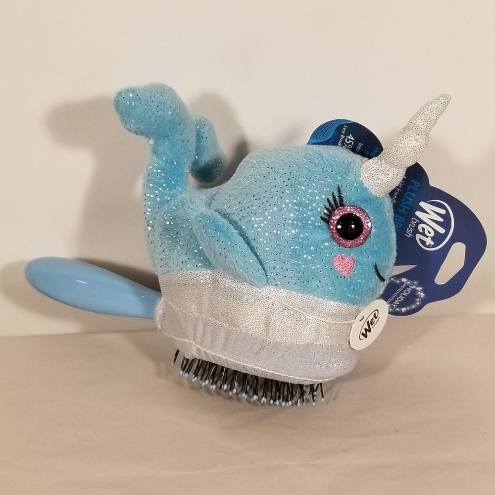 WET Blue Narwhal Plush Hair Brush Kids Childs